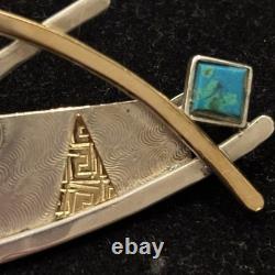 VTG sterling silver & mixed-metal brooch pendant, turquoise, opal, Native Amer