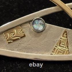 VTG sterling silver & mixed-metal brooch pendant, turquoise, opal, Native Amer