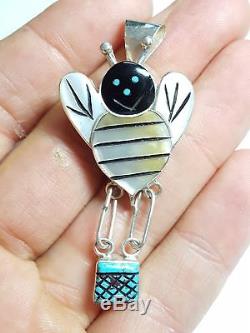 Valerie Comosone Zuni Channel Inlay Flying Insect Sterling Pendant Pin 3563