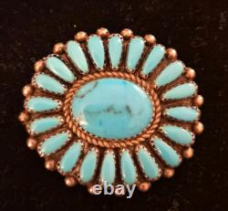Vernon Haskie Navajo Sterling Silver Turquoise Brooch Pendant Signed VH Native