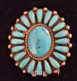 Vernon Haskie Navajo Sterling Silver Turquoise Brooch Pendant Signed VH Native