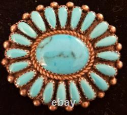 Vernon Haskie Navajo Sterling Silver Turquoise Brooch Pendant Signed VH Native