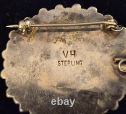 Vernon Haskie Navajo Sterling Silver Turquoise Brooch Pendant Signed VH Native