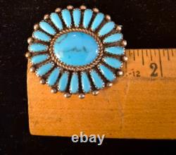 Vernon Haskie Navajo Sterling Silver Turquoise Brooch Pendant Signed VH Native