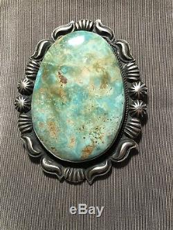 Very Large Cerrillos Turquoise And Sterling Silver Pin / Enhancer By Kirk Smith