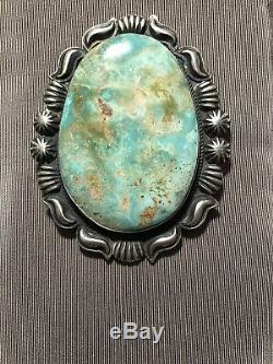 Very Large Cerrillos Turquoise And Sterling Silver Pin / Enhancer By Kirk Smith