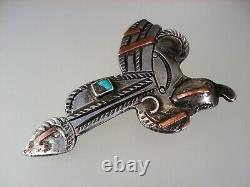 Very Old Navajo Sterling Silver Copper & Turquoise Horse Saddle Pin Brooch