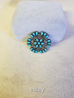 Very Old Zuni Dark Turquoise Cluster Pin