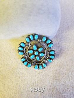 Very Old Zuni Dark Turquoise Cluster Pin