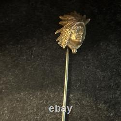 Very Rare Antique Native American Indian Chief Stickpin Pin Mint 1920's