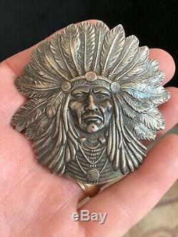 Very Rare Sterling Silver Native American Indian Chief Pin Unger
