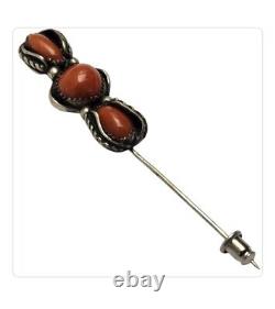 Vibrant Vintage Edward Becenti Navajo Coral Sterling Silver Hat Pin