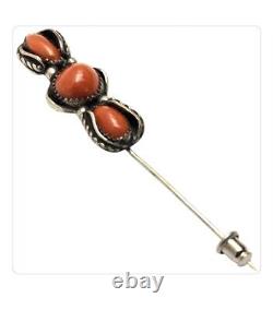 Vibrant Vintage Edward Becenti Navajo Coral Sterling Silver Hat Pin