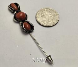 Vibrant Vintage Edward Becenti Navajo Coral Sterling Silver Hat Pin