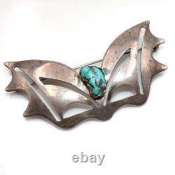 Vidal Aragon Bat Wing Native American Sterling Silver Blue Turquoise Pin LJH5