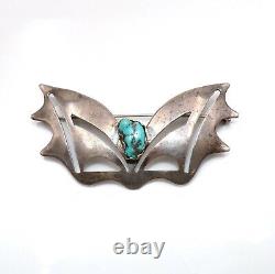 Vidal Aragon Bat Wing Native American Sterling Silver Blue Turquoise Pin LJH5