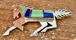 Vin NAVAJO ROBERT VANDOVER STERLING GREEN TURQUOISE & SODALITE HORSE PONY BROOCH