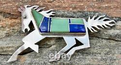 Vin NAVAJO ROBERT VANDOVER STERLING GREEN TURQUOISE & SODALITE HORSE PONY BROOCH