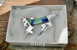 Vin NAVAJO ROBERT VANDOVER STERLING GREEN TURQUOISE & SODALITE HORSE PONY BROOCH