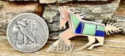 Vin NAVAJO ROBERT VANDOVER STERLING GREEN TURQUOISE & SODALITE HORSE PONY BROOCH