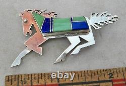 Vin NAVAJO ROBERT VANDOVER STERLING GREEN TURQUOISE & SODALITE HORSE PONY BROOCH