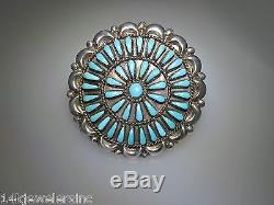 Vinatge Zuni Sterling Silver Turquoise Needlepoint Pin / Pendant
