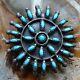 Vint Zuni Sterling Silver Turquoise Needlepoint Cluster Rosette Pin Brooch 1.25