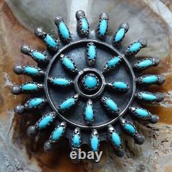 Vint Zuni Sterling Silver Turquoise Needlepoint Cluster Rosette Pin Brooch 1.25