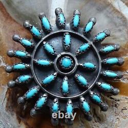 Vint Zuni Sterling Silver Turquoise Needlepoint Cluster Rosette Pin Brooch 1.25