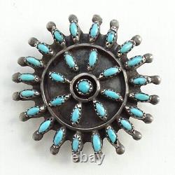 Vint Zuni Sterling Silver Turquoise Needlepoint Cluster Rosette Pin Brooch 1.25