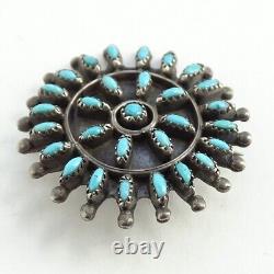 Vint Zuni Sterling Silver Turquoise Needlepoint Cluster Rosette Pin Brooch 1.25