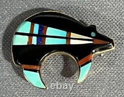 Vintage 14k Gold Native American Turquoise/Onyx Inlay Bear Pin