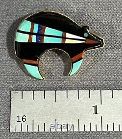 Vintage 14k Gold Native American Turquoise/Onyx Inlay Bear Pin