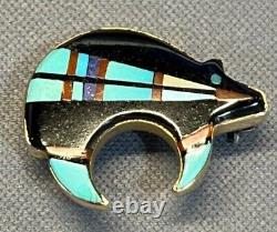 Vintage 14k Gold Native American Turquoise/Onyx Inlay Bear Pin