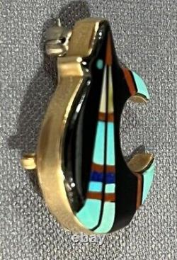 Vintage 14k Gold Native American Turquoise/Onyx Inlay Bear Pin