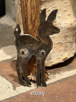 Vintage 1930 Navajo Stamped Silver Whitetail Deer Pin Brooch Turquoise Eye Rare
