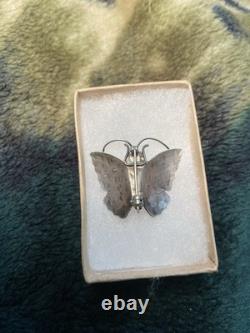 Vintage 1940s Navajo Sterling Silver Turquoise Butterfly Brooch Pin Native NA