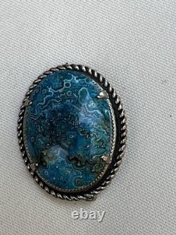 Vintage 1950's LAWRENCE Turquoise Pin Sterling Silver Native American