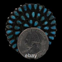 Vintage 1950's Navajo Old Pawn Sterling Silver Natural Turquoise Cluster Brooch