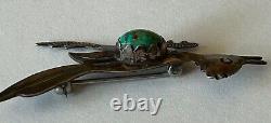 Vintage 1960's Native American Sterling Silver Turquoise Roadrunner Pin