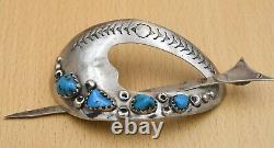 Vintage 1960's Old Navajo Pawn Sterling Silver Natural Turquoise Hair Pin