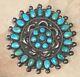 Vintage 1960s Native American Zuni Indian Turquoise Cluster Pin