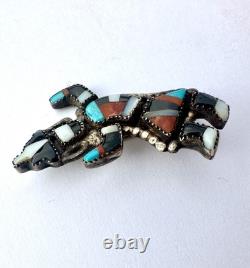 Vintage 1960s Zuni Turquoise Inlay Rainbow Man Sterling Silver Pin Brooch #152