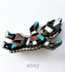 Vintage 1960s Zuni Turquoise Inlay Rainbow Man Sterling Silver Pin Brooch #152