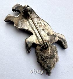 Vintage 1960s Zuni Turquoise Inlay Rainbow Man Sterling Silver Pin Brooch #152