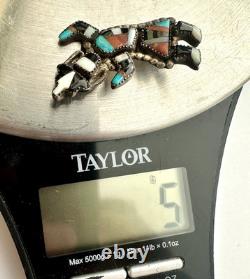 Vintage 1960s Zuni Turquoise Inlay Rainbow Man Sterling Silver Pin Brooch #152