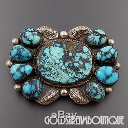 Vintage 1970's Marie Silver Navajo 925 Silver Turquoise Cluster Feathers Brooch