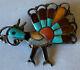 Vintage 1970's Signed Zuni Sterling Silver Channel Inlay Turkey Pin
