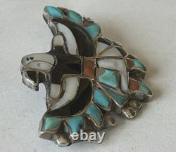Vintage 1970's Zuni Sterling Silver Inlay Eagle Dancer Pin