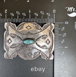 Vintage 2 Navajo Stamped Sterling Silver Spiderweb Turquoise Pin Signed #279